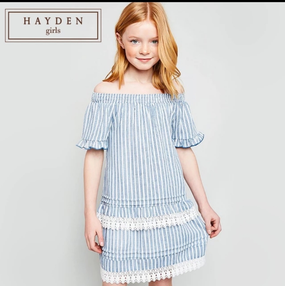 Hayden Girls Dress stripped White and Blue 9/10